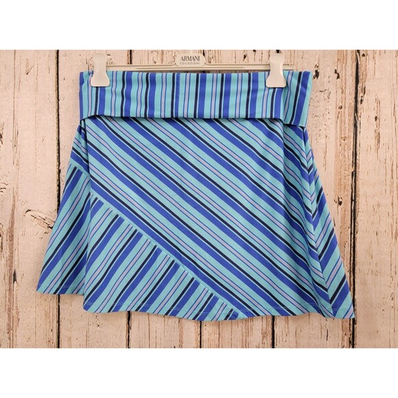 ALK Women's Large Tehama Blue Striped A-Line Casual Jersey Folded Waist Skirt - Picture 3 of 6